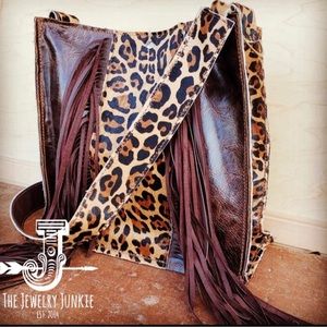 New  Hair on Hide Box Bag with Leopard Accents